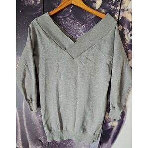 BURBERRY Women's Gray Cotton Blend Off Shoulder Stretch Knit Sweater Dress TP01‎